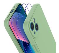 Losvick Silicone Case for iPhone 13 with 2 Pack Screen Protector, iPhone 13 Case Shockproof Anti-Scratch Protective Soft TPU Slim Gel Phone Case with Microfiber Lining - 6.1 inch - Mint Green