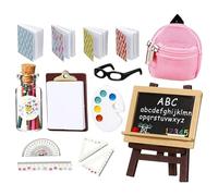 LOSVIP # Set of School Doll Backpack Glasses Blackboard Book Paper Clipboard Pencil Doll Ruler Accessories (Silver, One Size)