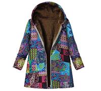 LOSVIP Women's Boho Colourful Coat with Inner Fleece Winter Jacket, Women's Oversized Polka Dot Hooded Jacket with Stripes, Winter Jacket, Vintage Boho Winter Coat, Blue-b, XXXXL
