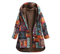 LOSVIP Women's Boho Colourful Coat with Inner Fleece Winter Jacket, Women's Oversized Polka Dot Hooded Jacket with Stripes, Winter Jacket, Vintage Boho Winter Coat, Orange-a, XL