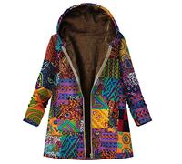 LOSVIP Women's Oversized Polka Dot Hooded Coat with Stripes, Vintage Boho Winter Coat, Orange B, L