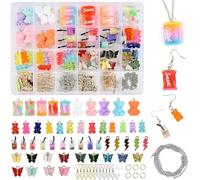 Losxuido Charms Pendant Set Jewellery Make Your Own Set 160 Pieces Charms Butterfly Bubble Tea Pendant Key Ring Gummy Bear Earrings DIY Gift Cool Things for Girls, L, High quality resin, Resin