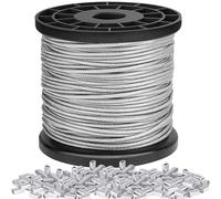 LOSYHU 1/16 Wire Rope 100m, 1.5mm Stainless Steel Wire Cable Rope Heavy Duty 7x7 Strand Core, 167kg Breaking Strength Hanging Garden Picture Wires with 100pcs Aluminium Crimp Loop Sleeve