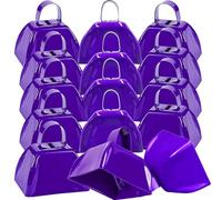 LOSYHU 15 PCS Small Cow Bell Loud Bells Noisemaker Call Bells with Handle 3 Inch Bulk Hand Percussion Cowbells Noise Makers Purple Metal Cowbells for Sporting Events Cheering Football Games