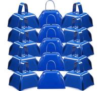 LOSYHU 15 PCS Small Cow Bell Loud Bells Noisemaker Call Bells with Handle 3 Inch Bulk Hand Percussion Cowbells Noise Makers Blue Metal Cowbells for Sporting Events Cheering Football Games