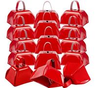 LOSYHU 15 PCS Small Cow Bell Loud Bells Noisemaker Call Bells with Handle 3 Inch Bulk Hand Percussion Cowbells Noise Makers Red Metal Cowbells for Sporting Events Cheering Football Games