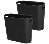 LOSYHU 2 Pack 12L Slim Bathroom Bins Black Plastic Slim Trash Can Plastic Garbage Container Bin with Handles Slim Waste Basket for Bedroom Bathroom Kitchen Office