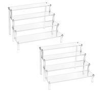 LOSYHU 2 Pack 4 Tiers Acrylic Riser Shelf, Clear Display Stand Acrylic Retail Riser for Amiibo Funko Figures Toys Perfume Desserts Cupcake Collections Cosmetic Jewelry (30x26x20cm)