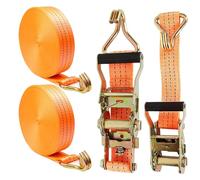 LOSYHU 2 Pack Ratchet Tie Down Straps, 5cm x 6m Heavy Duty Lashing Strap, Securing Straps with Handle and Metal J Hook for Trucks, Cars, Motorcycles, Orange
