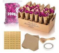 LOSYHU 30Pcs Wedding Confetti Cones, 200g Dried Rose Petals, Biodegradable Kraft Confetti Cones Holder, Confetti Wedding Set 30 Guests for Wedding Party Ceremony Decoration