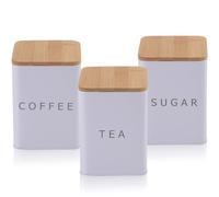 LOSYHU 3Pcs 1600 ML Tea Coffee Sugar Canister Set of 3, Tea Coffee and Sugar Canisters with Airtight Bamboo Lid, Kitchen Canister Set with Name Marker, Sugar Storage Jars for Kitchen (White, Square)