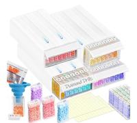 LOSYHU 4 Set Storage Boxes for Diamond Art, Stackable Diamond Painting Storage Containers, Organizer Box with 140 Slots Individual Containers for Diamond Art Beads Nail Pill Rhinestones Seed