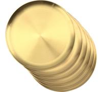 LOSYHU 6 Pcs 26cm Gold Stainless Steel Dinner Plates, Round Metal Plates Dishes Serving Platter Unbreakable Dinner Dishes for Camping Picnics and Outdoor Use