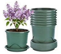 LOSYHU 8 Pack Plastic Plant Pots, 16CM Thicken Flower Pot with Saucer, Seedling Nursery Pots Decorative Garden Plant Container for Indoor Outdoor Bonsai Plants (Green)