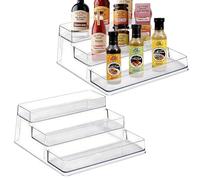 LOSYHU Clear 3-Tier Spice Rack, 2 Pack Acrylic Spice Organizer for Cabinet, No Assembly Spice Rack Organiser for Condiment, Seasoning, Deep Kitchen Storage for Inside Cupboard