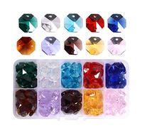 Lot 100pcs Glass Octagon Beads LONGWIN Colorful Crystal Chandelier Parts Replacement Beads DIY Lamp Hanging Pendant Suncatcher