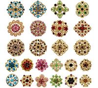 Lot 24pc Mixed Color Rhinestone Crystal Flower Brooches Pins, Rhinestone