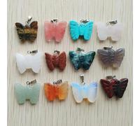 lot 24PCS Carved Mixed Natural Stone Butterfly Pendants Beads