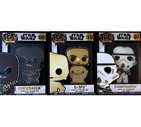 LOT 3x FUNKO POP PINS STAR WARS STORMTROOPER #07 CHEWBACCA #08 C-3PO #10 NEW