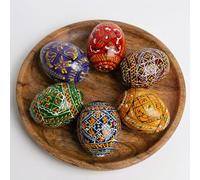Lot 6 Easter Eggs Wooden 2,5’’ Pysanky Eggs Hand Painted Ukrainian Easter Eggs Pysanka - Decorative Decorated Easter Eggs for Home Decor Bowl - Pisanki Ukranian Easter Egg