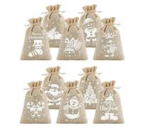 Lot de 10 sacs cadeaux de Noël en toile de jute for enfants, filles et garçons, avec cordon de serrage, accessoires de décoration for fêtes de fin d'année