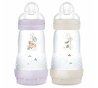 MAM Easy Start Anti-Colic 2+ Months Medium Flow Bottle (2 x 260 ml) Lilac + Sand - Feeding Bottle to Reduce Baby Colic and Discomfort - Breastfeeding Compatible Baby Bottle