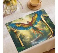 Lot de 4 Sets de Table Jungle Forest, Résistant à la Chaleur Coton et Lin Lavables Rectangulaire Set de Table Macaw pour Décoration de Cuisine à Manger Green