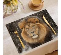Lot de 4 Sets de Table Wildlife, Résistant à la Chaleur Coton et Lin Lavables Rectangulaire Set de Table Lion In The Snow pour Décoration de Cuisine à Manger Brown