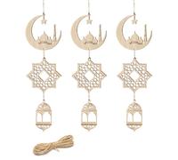 Lot de 9 pendentifs en bois pour le Ramadan, Ramadan Decoration Bois Eid al-Fitr, Décoration Creuse Ramadan Décorations de Forme de Lune Étoile Vent Islam Eid Ramadan Mubarak Pendentif
