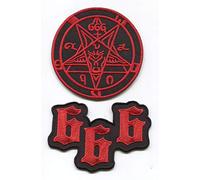 Lot of 2 Satanic Baphomet Goat's Head + 666 Mark of The Beast Embroidered Appliques Iron-on Patches