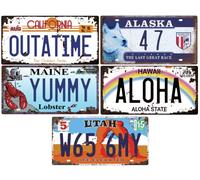 - Lot of 5 USA metal car LICENSE PLATES, with aged effect - replicas of real American plates, and that of the film: Back to the future / OLD5