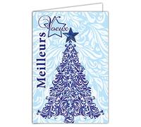 LOT10-61-4069-B BA Pack of 10 Cards + 10 Envelopes - Best Wishes Christmas Tree Collage Blue Star