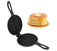 Lot45 Cast Iron Waffle Maker Pan - 6in Stove Top Waffle Iron Cookware, Portable Camping Breakfast Maker for Stovetop
