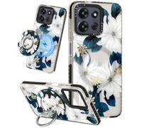 Lotadilo Cute Case for Moto G Power/Play 5G 2025 for Women Girls - Funny Blue Flower Design Compatible with Magsafe Ring Holder Magnetic Stand Kickstand Fashion TPU Phone Covers Kawaii
