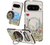 Lotadilo Cute for Google Pixel 8 Pro Case - Compatible with Magsafe Magnetic Ring Holder Stand Kickstand for Women Girls Girly Funny Fashion Pretty TPU Phone Covers Flower Grass Design
