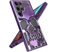 Lotadilo for Samsung Galaxy S24 Ultra Case - Skull Skeleton for Men Boys Women Grils Cool Funny Gothic Pattern Design Hollowed Plated Soft Cover for S24 Ultra Case,Purple