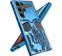 Lotadilo for Samsung Galaxy S24 Ultra Case - Skull Skeleton for Men Boys Women Grils Cool Hollowed Plated Design Gothic Funny Pattern Soft Cover for S24 Ultra Case,Blue