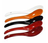 Lotatheta 5 Colors Porcelain Soup Spoon Ceramic Round-Bottom Asia Rice Spoons Chinese Won Ton Spoons One of Each Color for Home Kitchen Restaurant