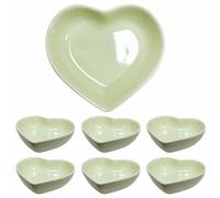 Lotatheta Light Green 6 pcs Soy Sauce Snack Dish Heart Shaped Porcelain Ceramic Dip Dipping Bowls 1.65 oz for Dinner Baking BBQ and Cooking