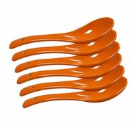 Lotatheta Orange 6 pcs Porcelain Soup Spoon Ceramic Round-Bottom Asia Rice Spoons Chinese Won Ton Spoons for Home Kitchen Restaurant