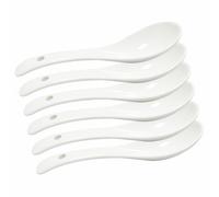 Lotatheta White 6 pcs Porcelain Soup Spoon Ceramic Round-Bottom Asia Rice Spoons Chinese Won Ton Spoons for Home Kitchen Restaurant
