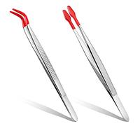 LotCow 2 Pcs Rubber Tipped Tweezers with Clear Box,PVC Silicone Flat and Bent Tips Tweezers for Lab Industrial Jewelry Hobby Craft Tweezer Tools