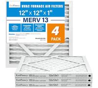 LotFancy 12x12x1 Air Filter MERV 13 4-Pack, Electrostatic Pleated HVAC Furnace Air Filter, Captures Pet Dander Smog Smoke, Actual Size: 11.75"x11.75"x0.75"