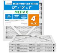 LotFancy 12x12x1 Air Filter MERV 8 Dust Defense (4-Pack) Pleated HVAC Furnace Air Filters, Replacement for Home AC & Heating Systems, Actual Size: 11.75" x 11.75" x 0.75"
