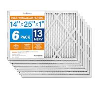 LotFancy 14x25x1 Air Filter MERV 13 6-Pack, Actual Size: 13.75"x24.75"x0.75", Electrostatic Pleated HVAC Furnace Air Filter, Captures Pet Dander Smog Smoke