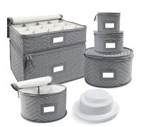LotFancy 6 x Porcelain Quilted Storage Boxes for 12, 48 Felt Protectors with Cardboard Dividers Included