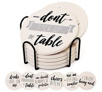 LotFancy 6PCS Ceramic Coasters with Cork Base, Round Coasters with 6 Humorous Sayings, Non-Slip, Bar Room Decor, Housewarming Gift