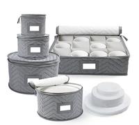 LotFancy China Storage Containers, Quilted 5-Piece Set Storage Box, Chinaware Dinnerware Dish Plate Mug Cup Storage Case, 48 Felt Protectors, Cardboard Dividers Included