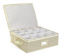LotFancy Cup and Mug Storage Box, Hard Shell, China Coffee Mug Storage Container for Moving, Holds 12 Tea Cups, with Dividers & Handles, Beige