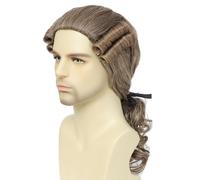 Lotfon Judge Colonial Long Wave Wig for Men, Historical Colonial Costume, George Washington, Funny Crazy Wig (Light Brown)